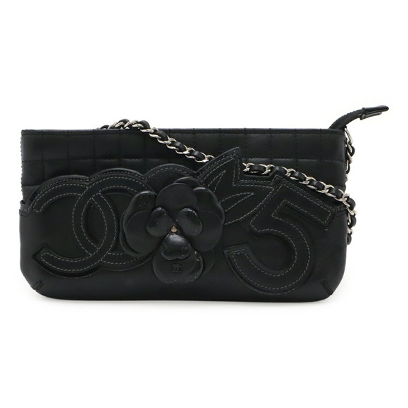 CHANEL Black Leather Logo Shoulder Bag